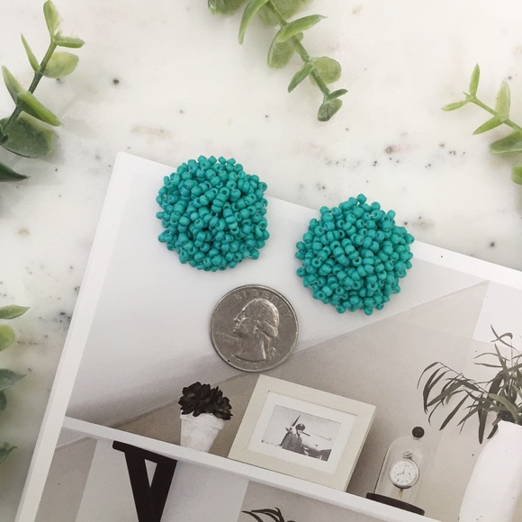 "Clémence" Earrings || Aqua Green Beaded Statement - Picture 4 of 9